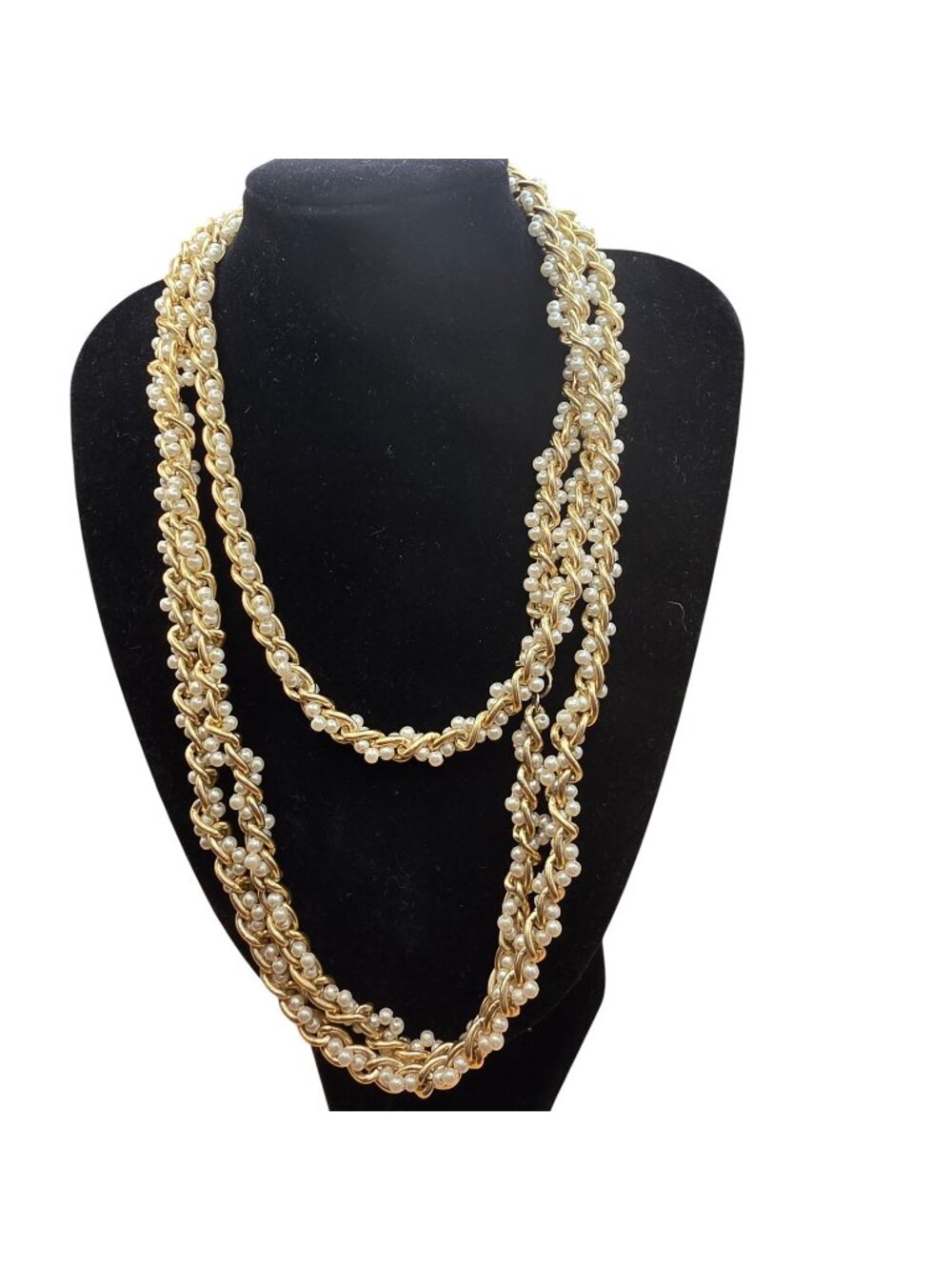 Vintage Long Gold Tone Beaded Necklace 54" Flapper Boho Rope Layered Statement